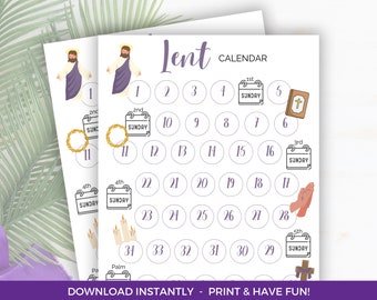 Lent Countdown Calendar, Printable Lenten Coloring Calendar, Ash Wednesday, Lent Coloring Activity, Christian And Catholic Lenten Calendar