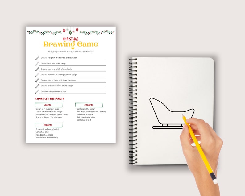 Christmas Drawing Game, Printable Christmas Drawing Challenge Game