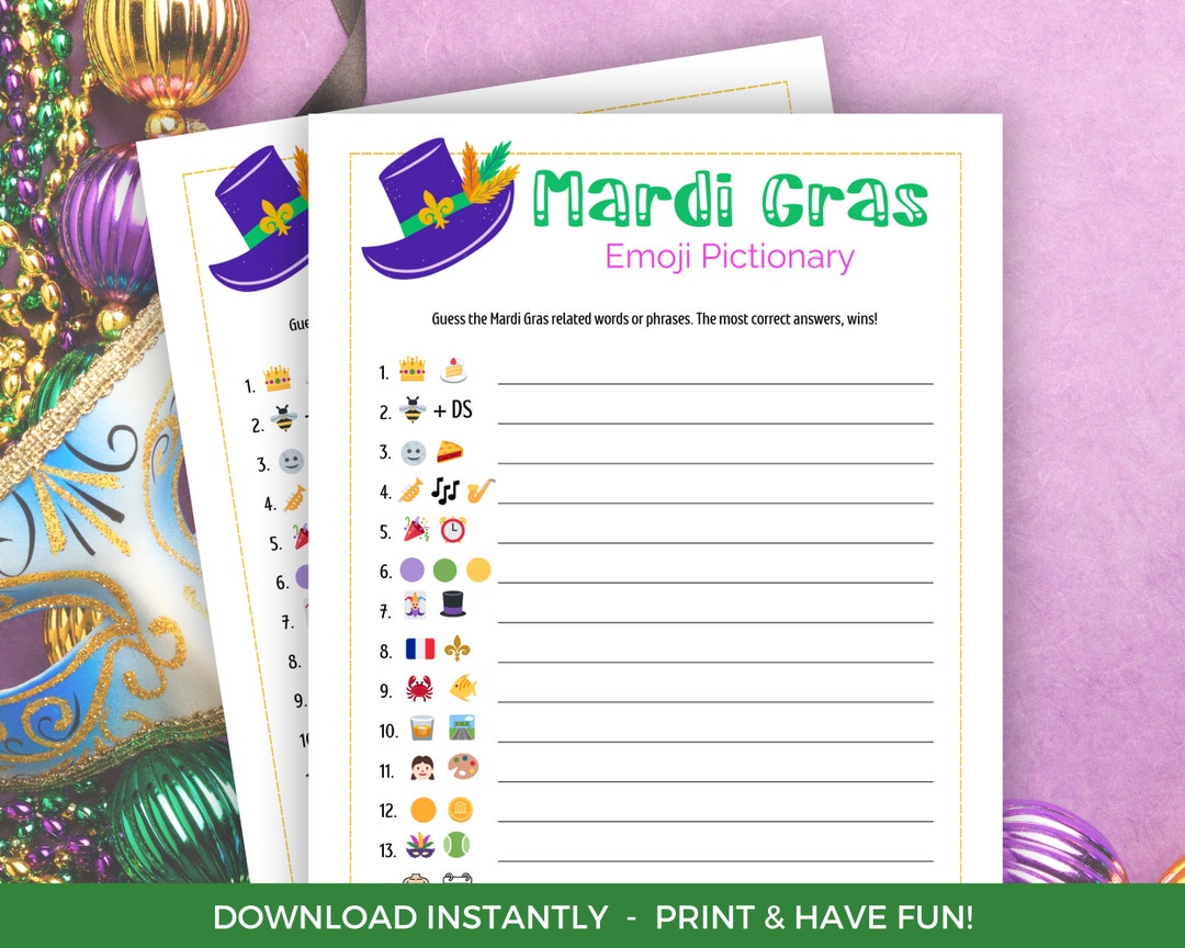 mardi gras emoji pictionary answers