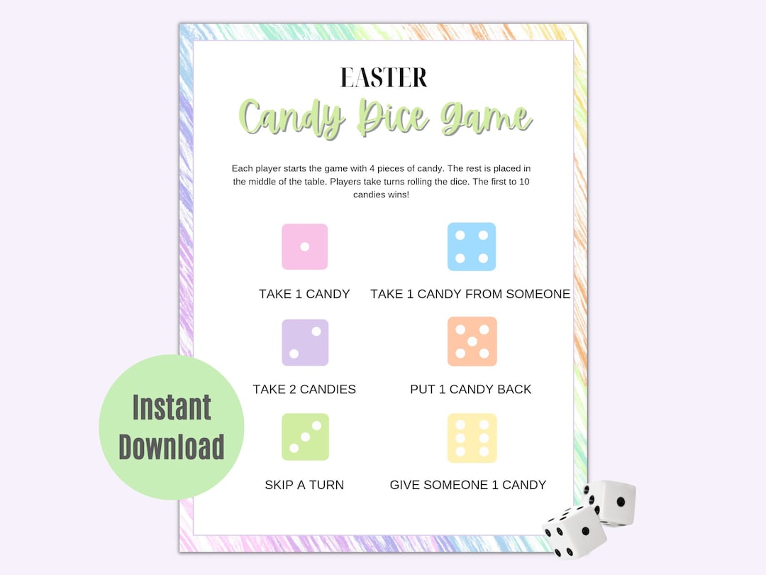 Easter Candy Dice Game Printable, Easter Party Game, Easter Classroom