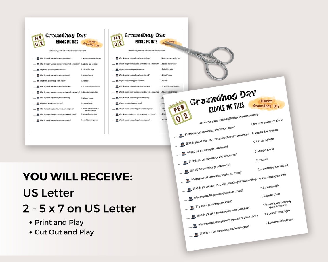 Groundhog Day Riddle Me This Game, Printable Groundhog Day Jokes ...