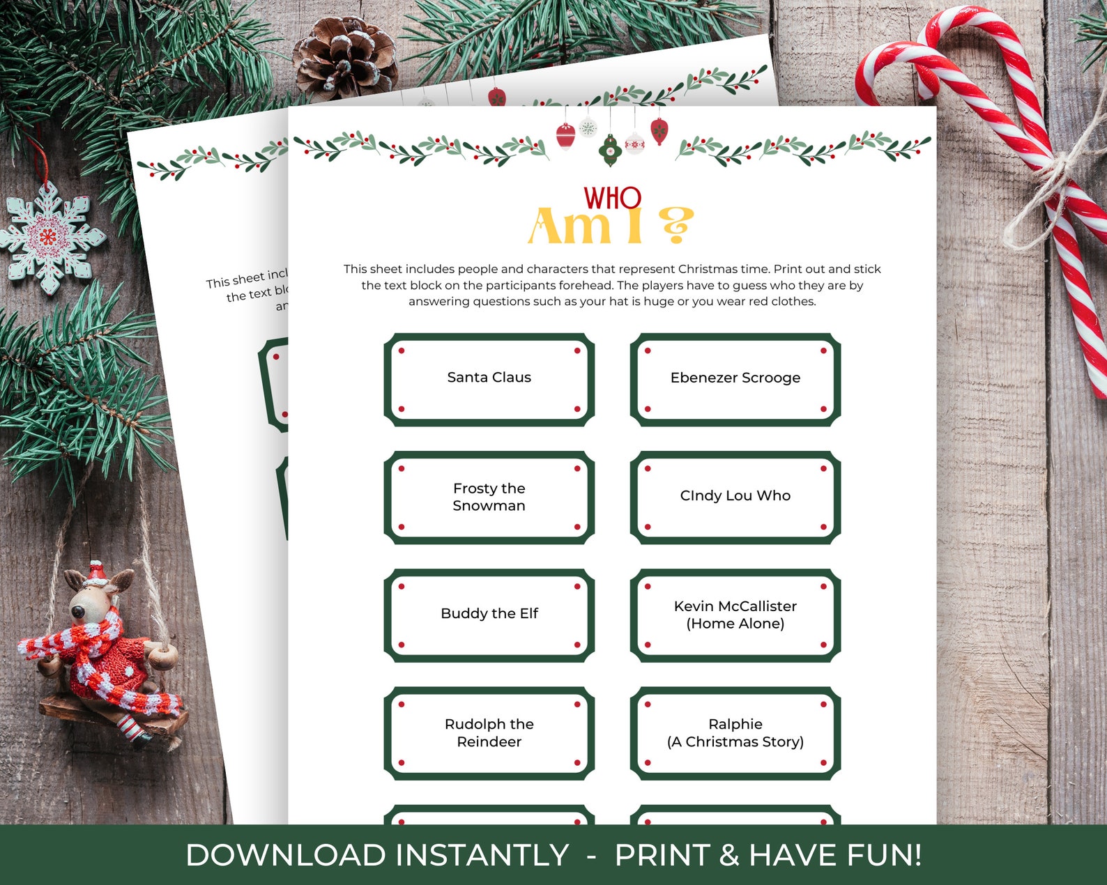 Christmas Who Am I Game, Printable Christmas Who Am I Game, Christmas Guessing Game, Christmas ...