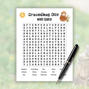 Groundhog Day Word Search, Printable Word Search, Groundhog Day Party ...