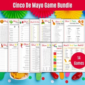 Cinco De Mayo Game Bundle, Printable Cinco De Mayo Games, Cinco De Mayo Activities, Mexican Party Games, Fiesta Games For Kids And Adults