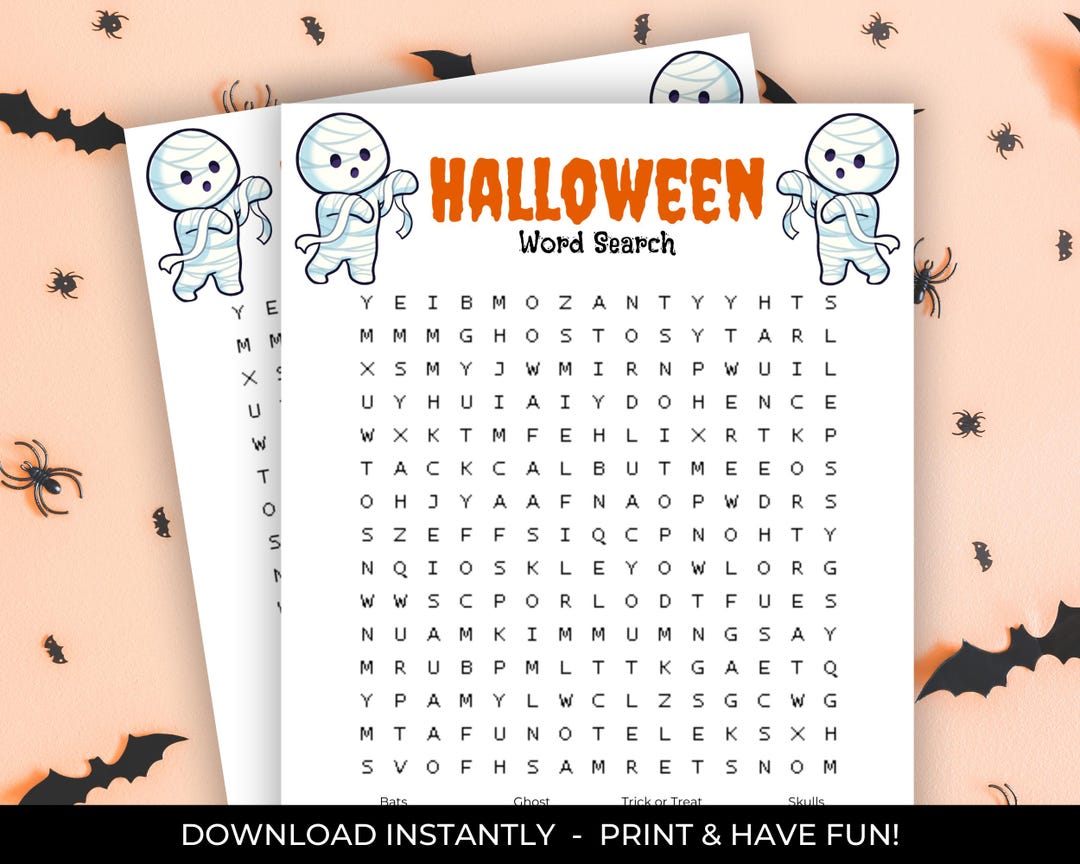 Halloween Word Search Game, Printable Halloween Word Search, Halloween