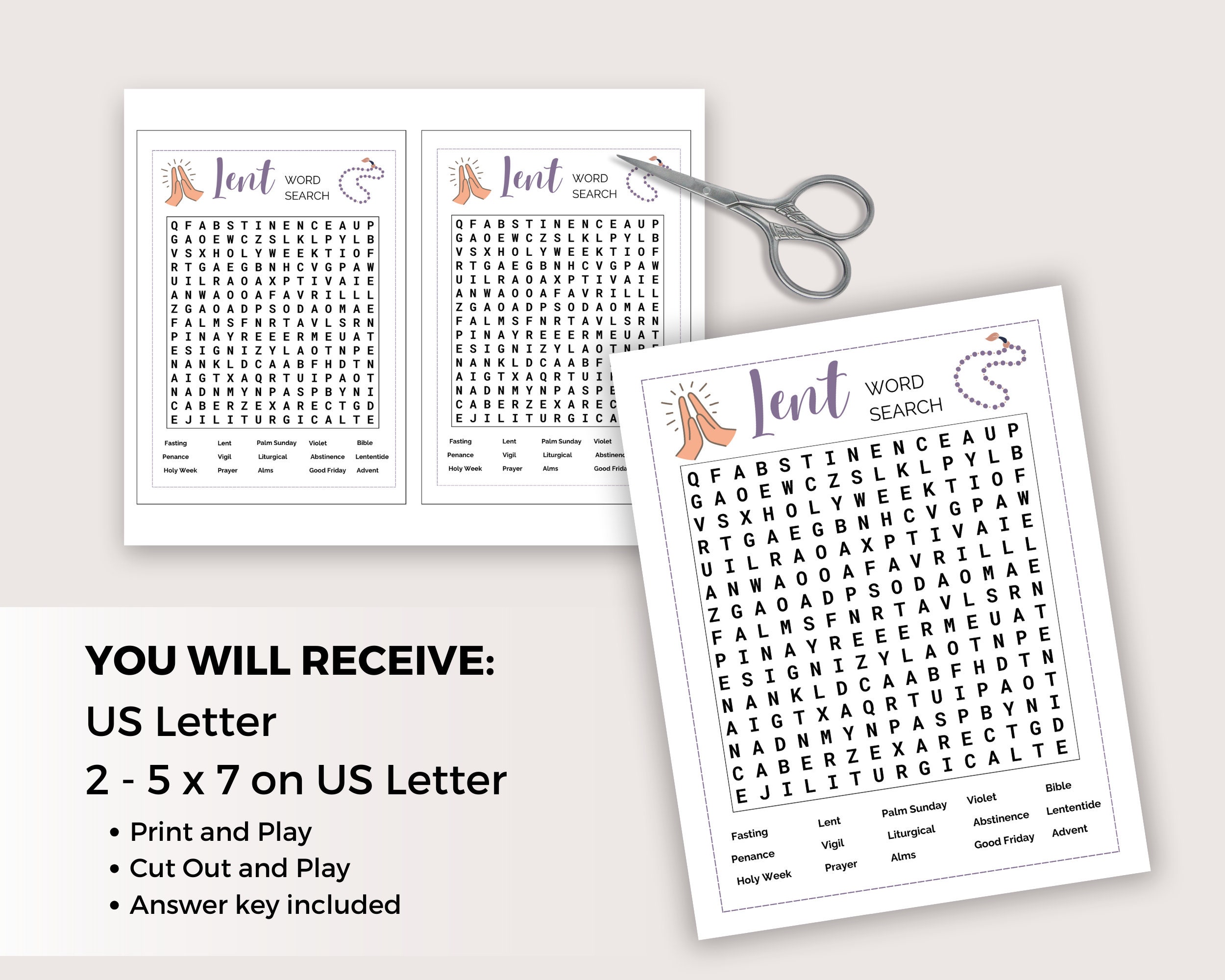 Lent Word Search Game, Printable Lenten Activity, Lent Party Game ...