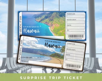 Modèle de billet imprimable, modifiable de carte d'embarquement pour Hawaï, cadeau voyage surprise, billet d'avion surprise, vacances surprise, billet personnalisé