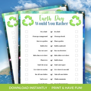 Earth Day Would You Rather Game, Printable Earth Day Would You Rather Activity, Earth Day Party Game, Earth Day Nature Activity