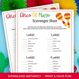 Cinco De Mayo Scavenger Hunt Game, Printable Cinco De Mayo Activity, Cinco De Mayo Printable, Cinco De Mayo Party Game, Treasure Hunt Game