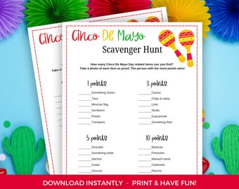 Cinco De Mayo Scavenger Hunt-spel, Utskrivbart Cinco De Mayo-aktivitet, Cinco De Mayo Utskrivbart, Cinco De Mayo Party-spel, Treasure Hunt-spel