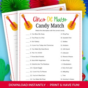 Cinco De Mayo Candy Match Game, Printable Cinco De Mayo Activity, Cinco De Mayo Printable, Cinco De Mayo Party Game, Fiesta Party Activity