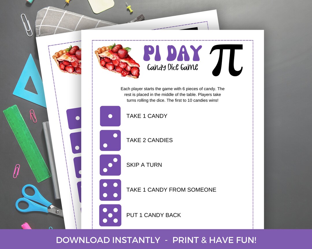 Pi Day Candy Dice Game, Printable Pi Day Candy Dice Activity, Pi Day Party, Pi Day Games, Pi Day