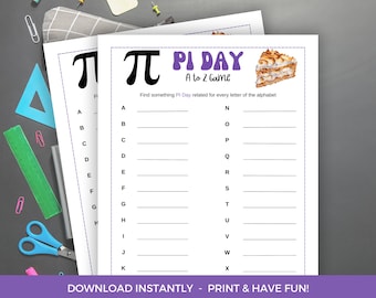 Pi Day A to Z Game, Printable Pi Day A to Z Game Activity, Pi Day Party, Pi Day Games, Pi Day Activities For Kids, Pi Day Worksheets