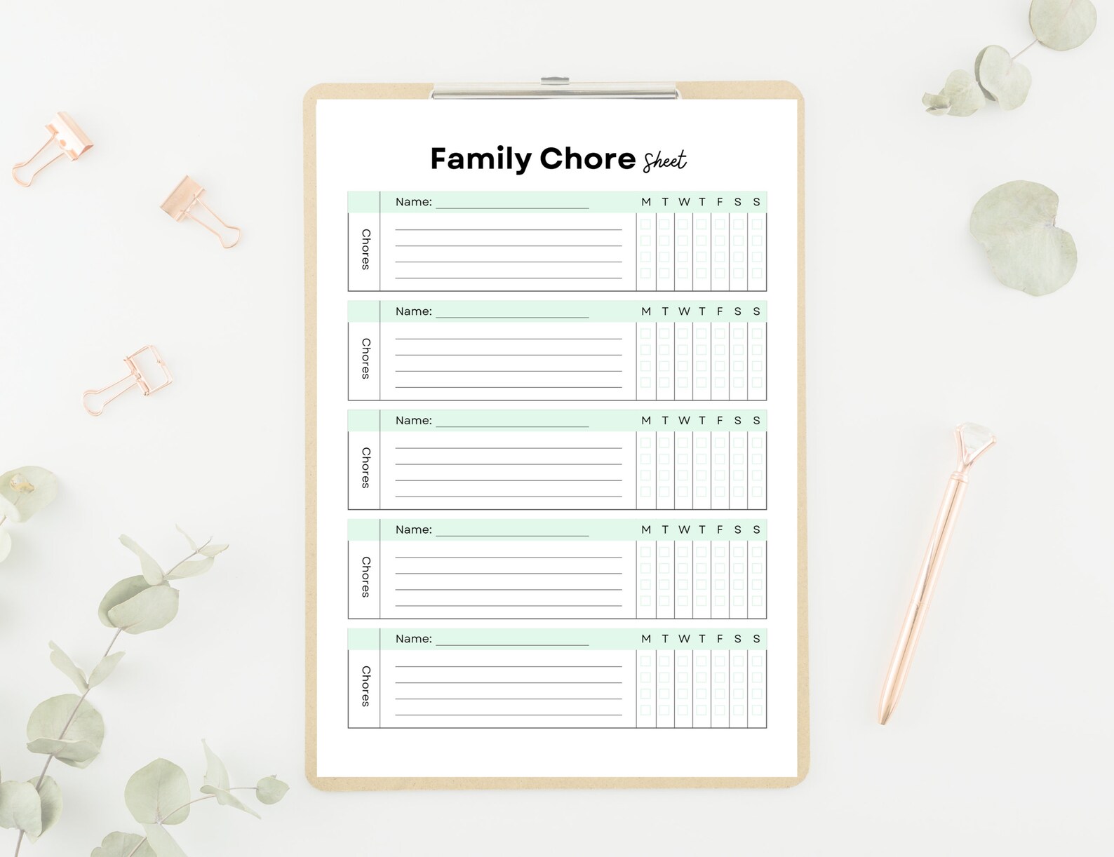 Printable Family Chore Chart, Weekly Chore Chart, Family Planner ...