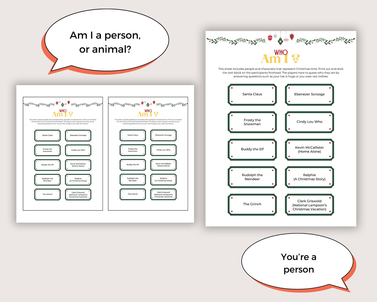 Christmas Who Am I Game, Printable Christmas Who Am I Game, Christmas Guessing Game, Christmas ...