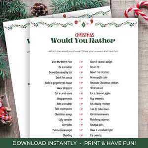 Christmas Would You Rather Game, Printable Christmas This or That, Christmas Party Game, This or That, Christmas Game for Kids & Adults