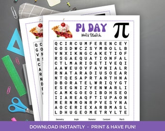 Pi Day Word Search, Printable Pi Day Word Search Activity, Pi Day Party, Pi Day Games, Pi Day Activities For Kids, Pi Day Worksheets
