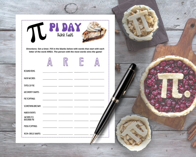 Pi Day Think Fast Game, Printable Pi Day Think Fast Activity, Pi Day