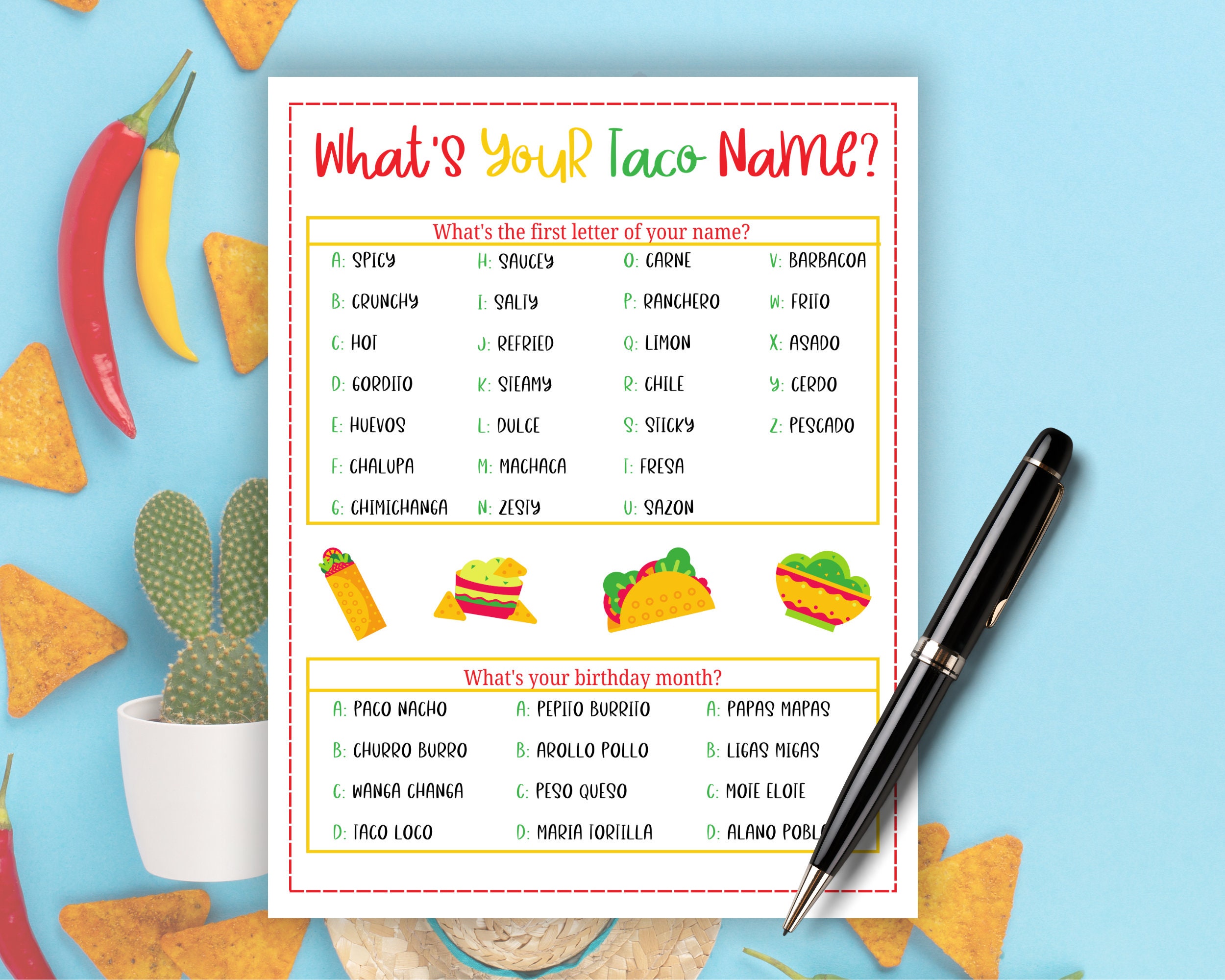 Cinco De Mayo What's Your Taco Name Game, Printable Cinco De Mayo ...
