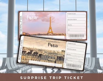 Paris Boarding Pass Printable, Editable Ticket Template, Surprise Trip Gift, Surprise Trip Ticket, Surprise Vacation, Custom Ticket