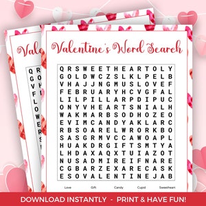 Valentine&#39;s Day Word Search Game, Printable Valentine&#39;s Day Game, Valentine&#39;s Day Party Game, Valentine&#39;s Day Activities, Games For Kids