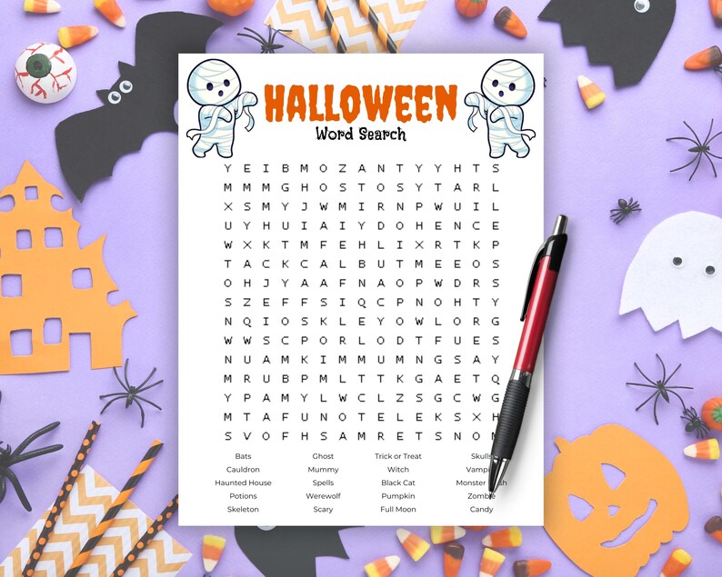 Halloween Word Search Game, Printable Halloween Word Search, Halloween
