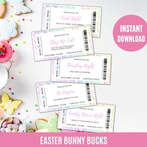 Editable Easter Coupons, Easter Bunny Bucks Printable, Easter Egg Filler, Non Candy Easter Egg Stuffer, Easter Egg Coupons For Kids