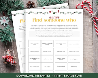 Navidad encontrar a alguien que juego, imprimible encontrar a alguien que juego, juego de fiesta de Navidad, juego de vacaciones para adultos, juego de fiesta de oficina