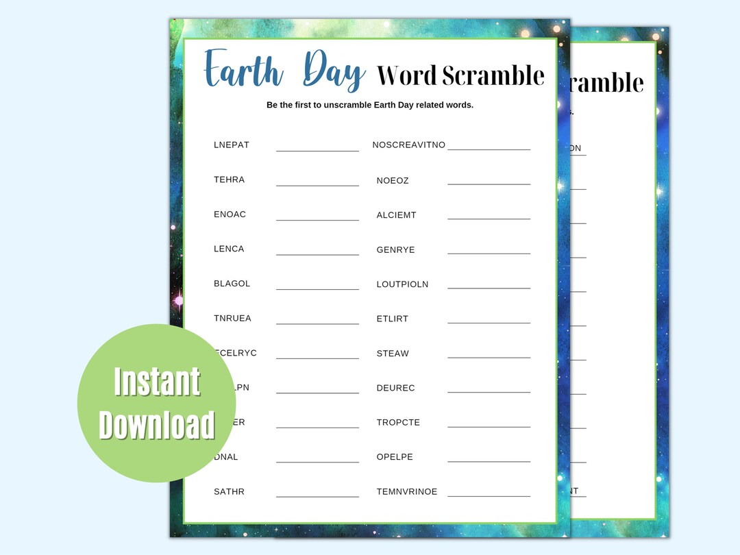Earth Day Word Scramble Game, Printable Earth Day Word Scramble for