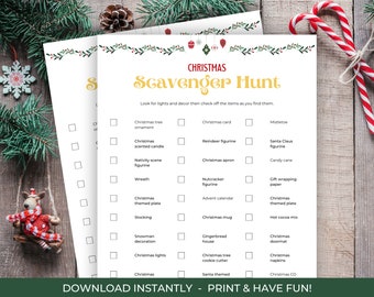 Christmas Scavenger Hunt Game, Printable Christmas Decoration Scavenger Hunt Game, Christmas Party Games For Kids And Teens, Holiday Game