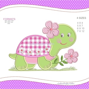 CUTE TURTLE APPLIQUE Embroidery designs - Turtle embroidery design, Girl Applique Machine embroidery file. Instant Download