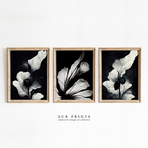 Dark Botanical Gallery Wall Art | Moody Floral Print Set | 3 Piece Wall Art, Dark Academia Print, Digital Download, Printable Wall Art | 139