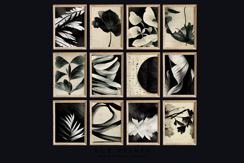 Dark Neutral Botanical Gallery Wall Art | Moody Floral Print Set, 12 ...