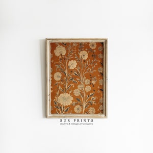 Vintage Rustic Textile Pattern Wall Art | Botanical Prints | Moody Gallery Wall Prints | Burnt Orange Autumn Print | Digital PRINTABLE | 189