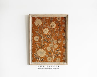Vintage Rustic Textile Pattern Wall Art | Botanical Prints | Moody Gallery Wall Prints | Burnt Orange Autumn Print | Digital PRINTABLE | 189