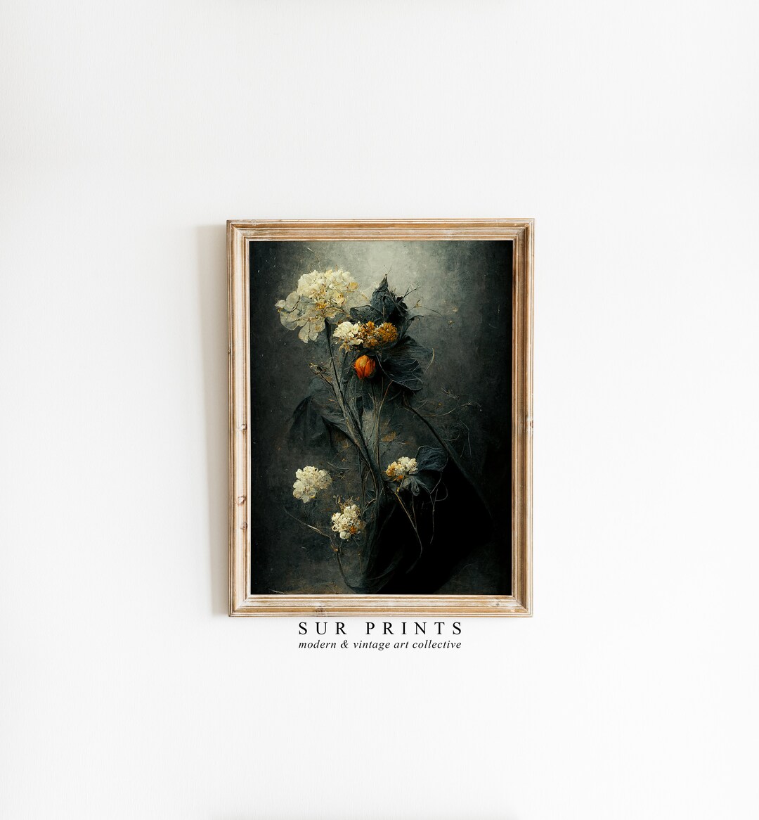 Dark Vintage Flower Print | Moody Holiday Wall Decor | Dark Academia ...