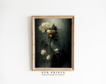 Dark Vintage Flower Print | Moody Holiday Wall Decor | Dark Academia Antique Art PRINTABLE | PRINTABLE Digital Art | 117