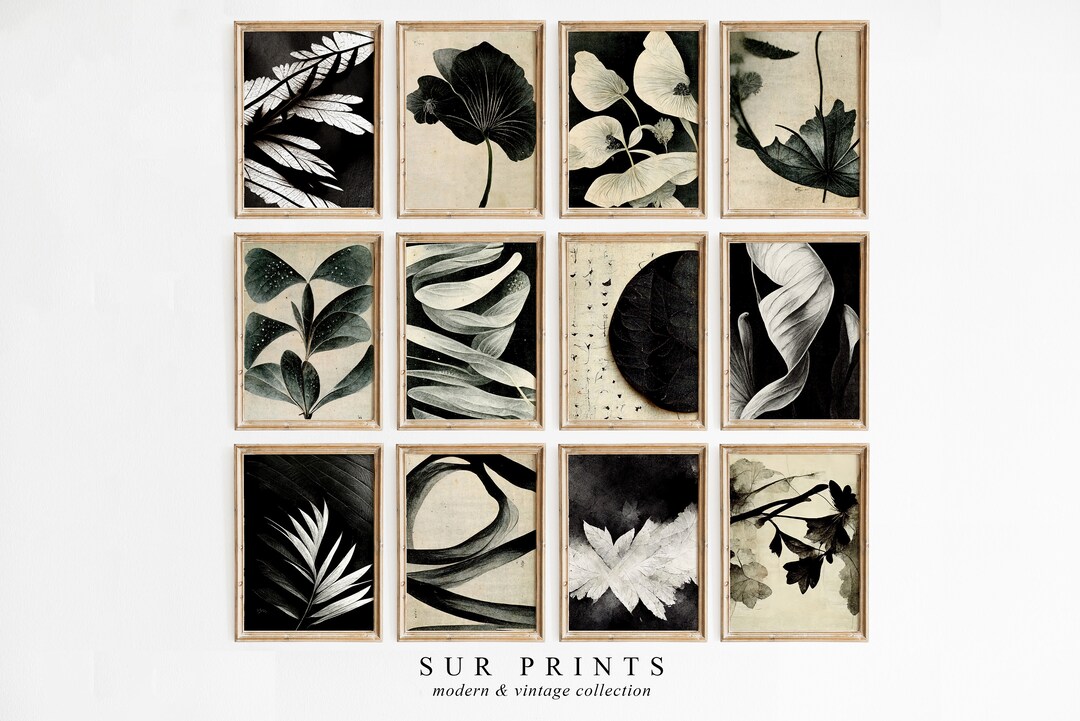 Dark Neutral Botanical Gallery Wall Art | Moody Floral Print Set, 12 ...