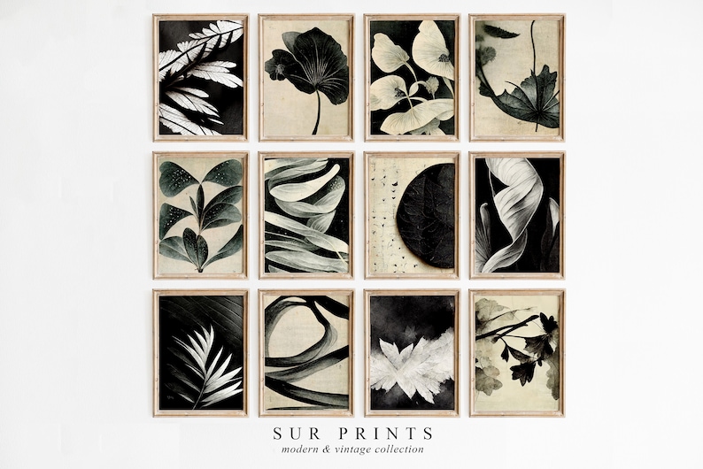 Dark Neutral Botanical Gallery Wall Art | Moody Floral Print Set, 12 ...