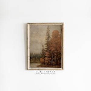 Vintage Rustic Lake Landscape Wall Art | Vintage Autumn Lake Painting | Fall Landscape Wall Decor | Digital PRINTABLE | Autumn Print | 226