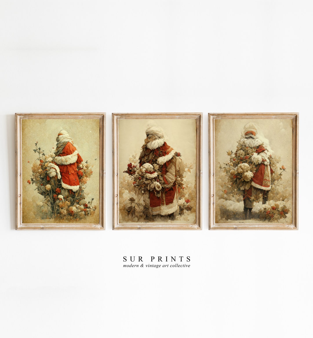 Santa Decor 3 Piece Wall Art Christmas Decor Winter Decor Winter Art ...