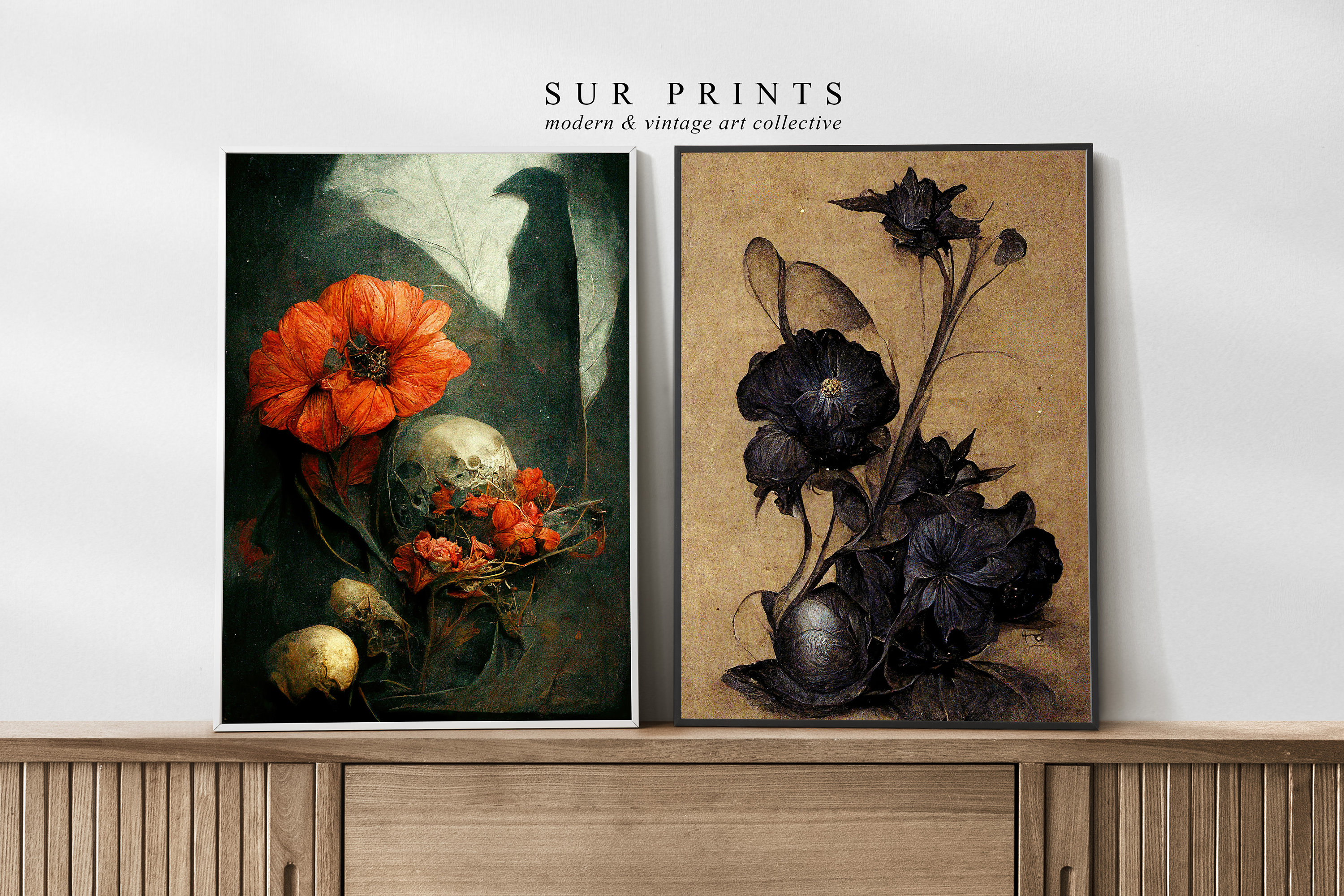 Dark Botanical Gallery Wall Art Moody Floral Print Set 2 - Etsy