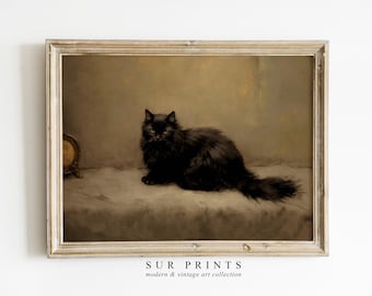 Vintage Black Cat Printable Art | Halloween Wall Decor, Dark Cottagecore Print, Antique Halloween Print, Dark Academia Digital Download, 198
