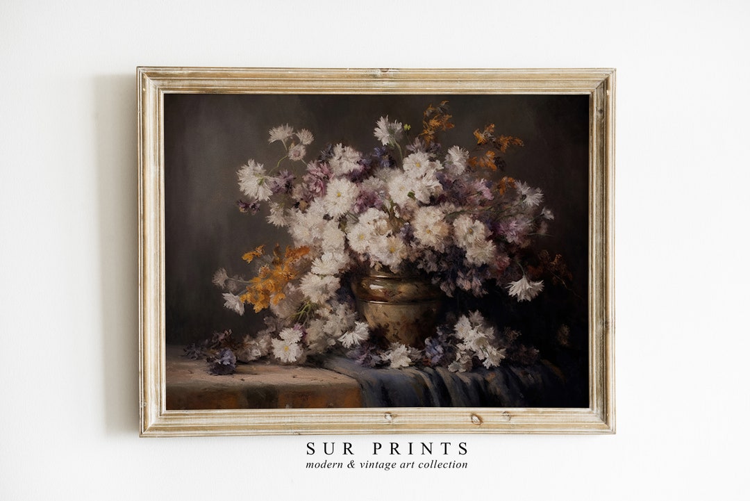 Vintage Floral Wall Art | Moody Flower Painting | Printable Wall Art ...