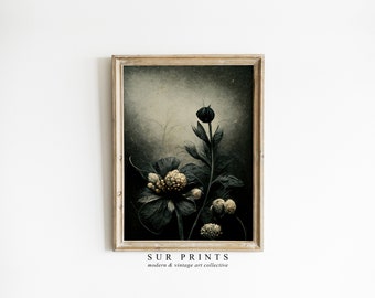 Humeurige bloemenprint | Donkere Academia afdrukken | Donkere botanische muurkunst | Boerderijdecoratie | Digitaal downloaden | Afdrukbare muurkunst| 180