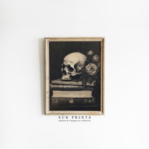 Vintage Skull Printable Wall Art | Gothic Wall Decor | Halloween Wall Art, Dark Cottage Decor, Moody Dark Academia Print, Memento Mori | 199
