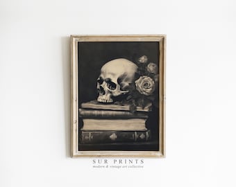 Vintage Skull Printable Wall Art | Gothic Wall Decor | Halloween Wall Art, Dark Cottage Decor, Moody Dark Academia Print, Memento Mori | 199