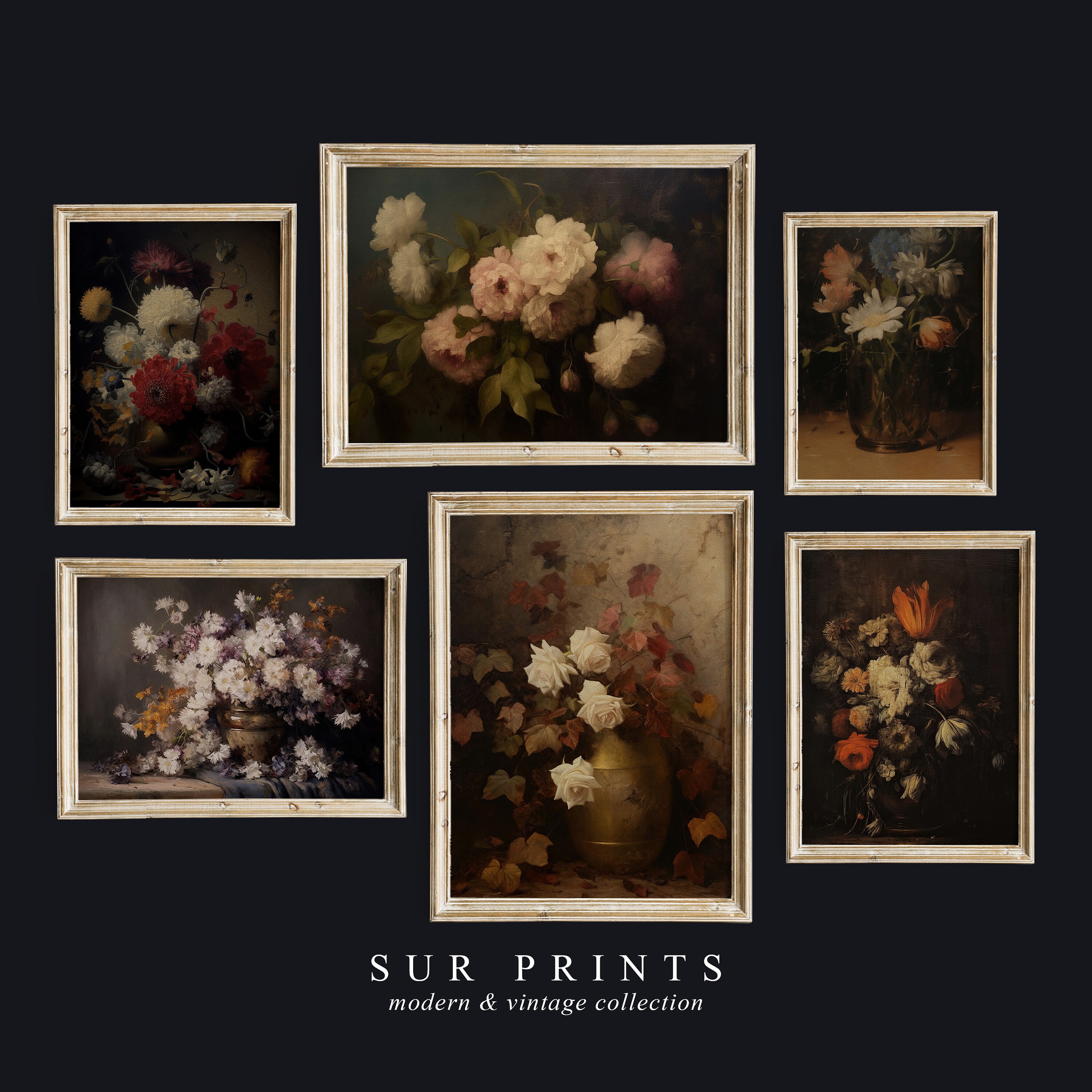 Moody Floral Gallery Wall Print Set of 6, Dark Academia Decor, Vintage ...