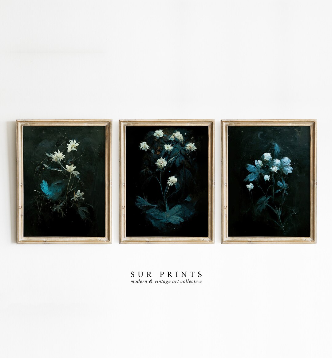 Dark Botanical Gallery Wall Art 3 Piece Wall Art Dark Academia Print ...