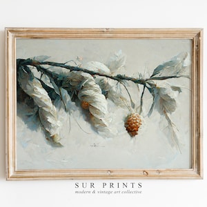 Country Christmas Wall Art | Neutral Pinecone Painting | Vintage Moody Winter Botanical PRINTABLE Digital | Christmas Decor Wall Art | 104